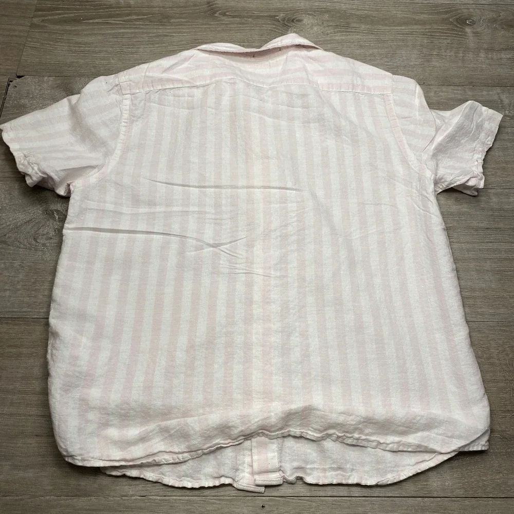 Banana Republic Linen Cotton Shirt Mens Large Slim Fit Pink Stripe Short Sleeve